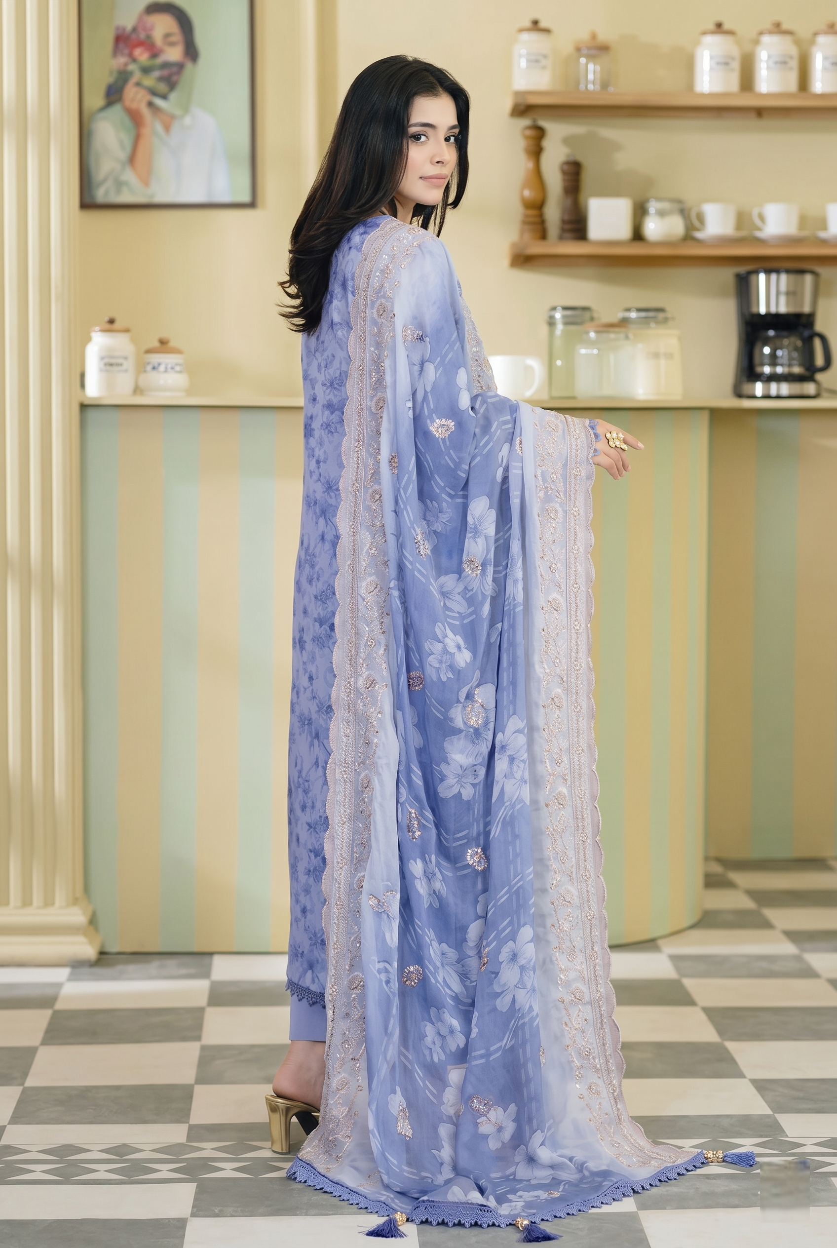 Lala Zar By Johra Unstitch Embroidered-3PC-Lawn-Sky Blue