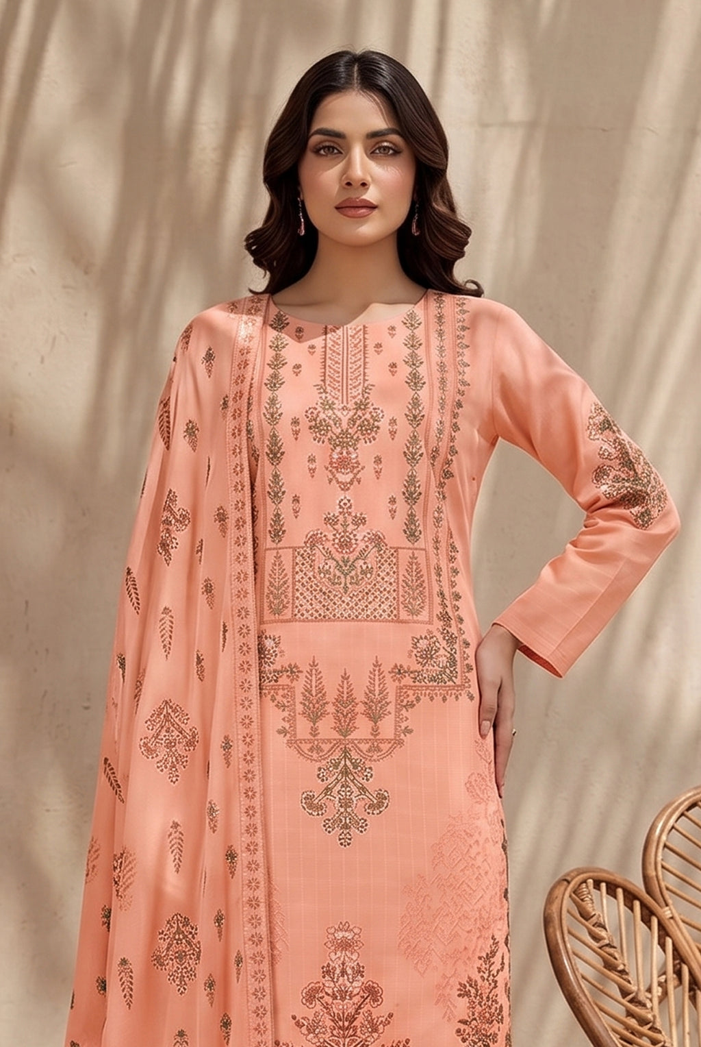 Jasmine by Breeza Fashion - 3PC Unstitched Embroidered Lawn Suit (Peach)
