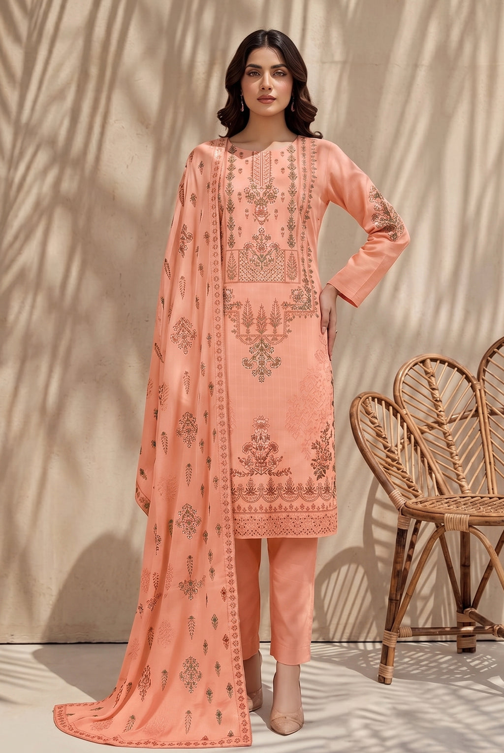 Jasmine by Breeza Fashion - 3PC Unstitched Embroidered Lawn Suit (Peach)