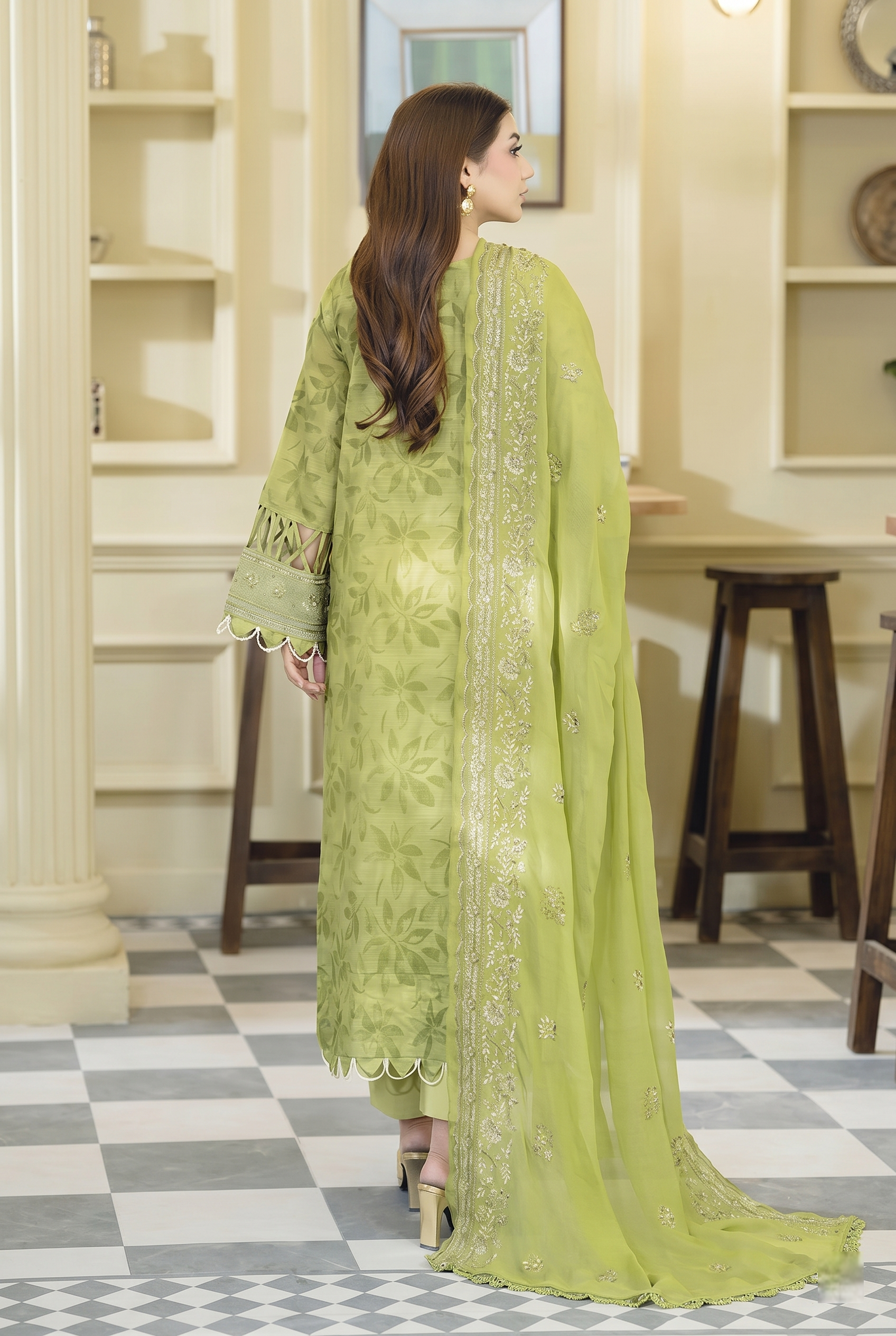 Lala Zar By Johra Unstitch Embroidered-3PC-Lawn-Lime green