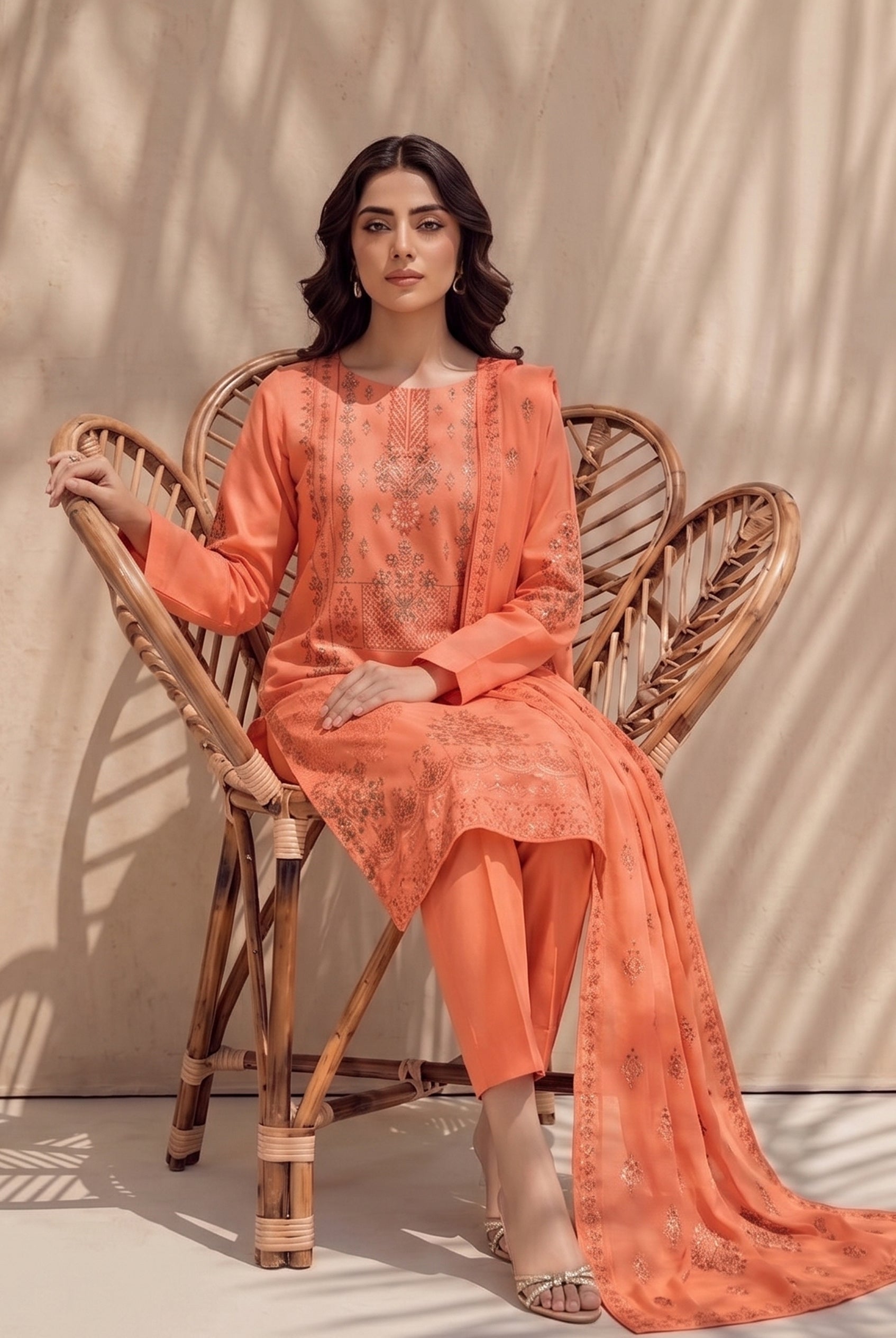 Jasmine by Breeza Fashion - 3PC Unstitched Embroidered Lawn Suit (Orange)