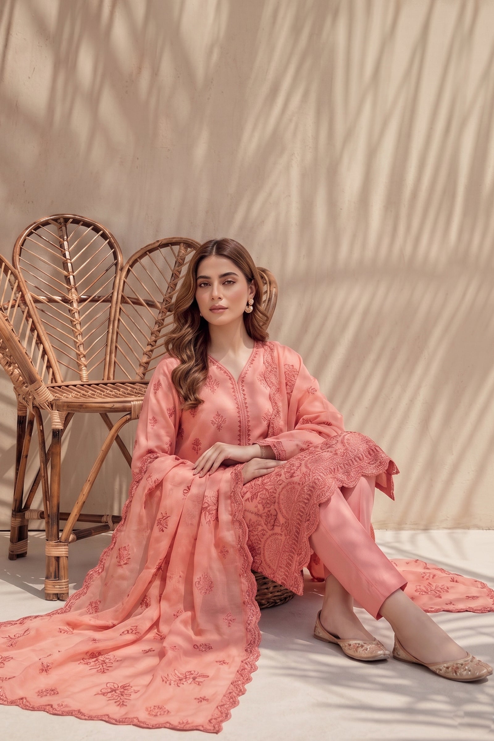 Halima by Breeza Fashion - 3PC Unstitched Embroidered Lawn Suit (Peach)