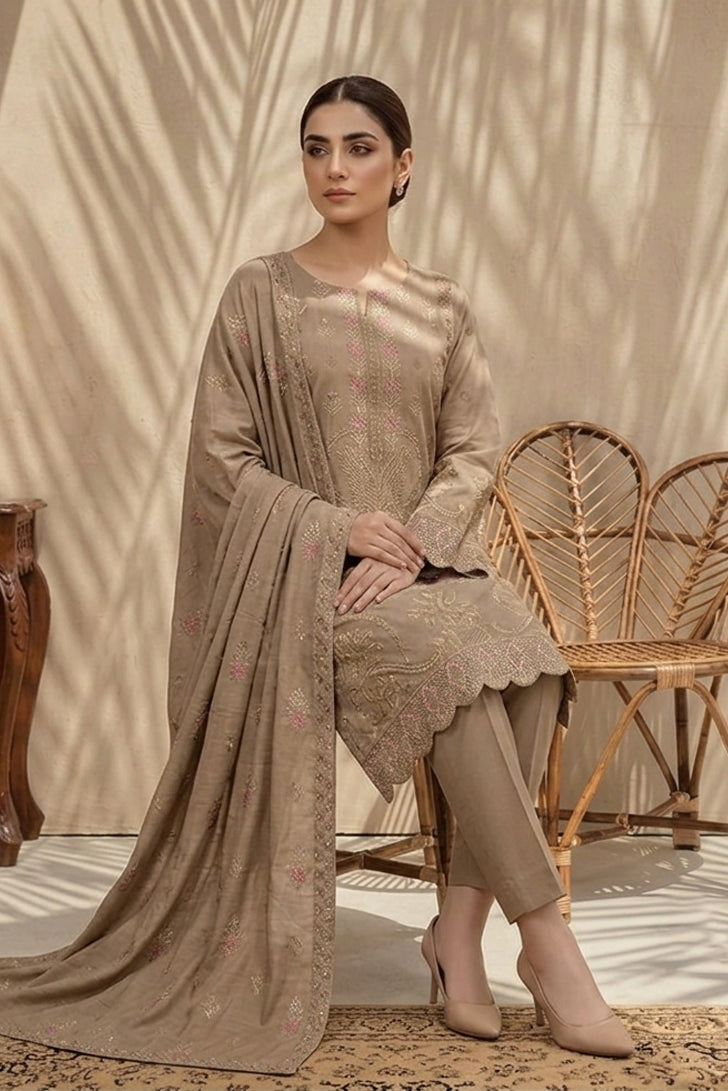 Kiran by Breeza Fashion - 3PC Unstitched Embroidered Lawn Suit (Beige)