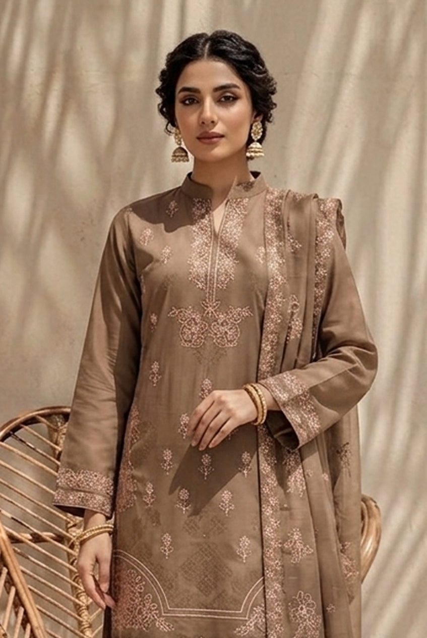 Kinza by Breeza Fashion - 3PC Unstitched Embroidered Lawn Suit (Brown)
