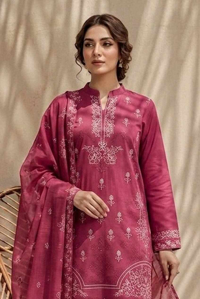 Kinza by Breeza Fashion - 3PC Unstitched Embroidered Lawn Suit (Pink)