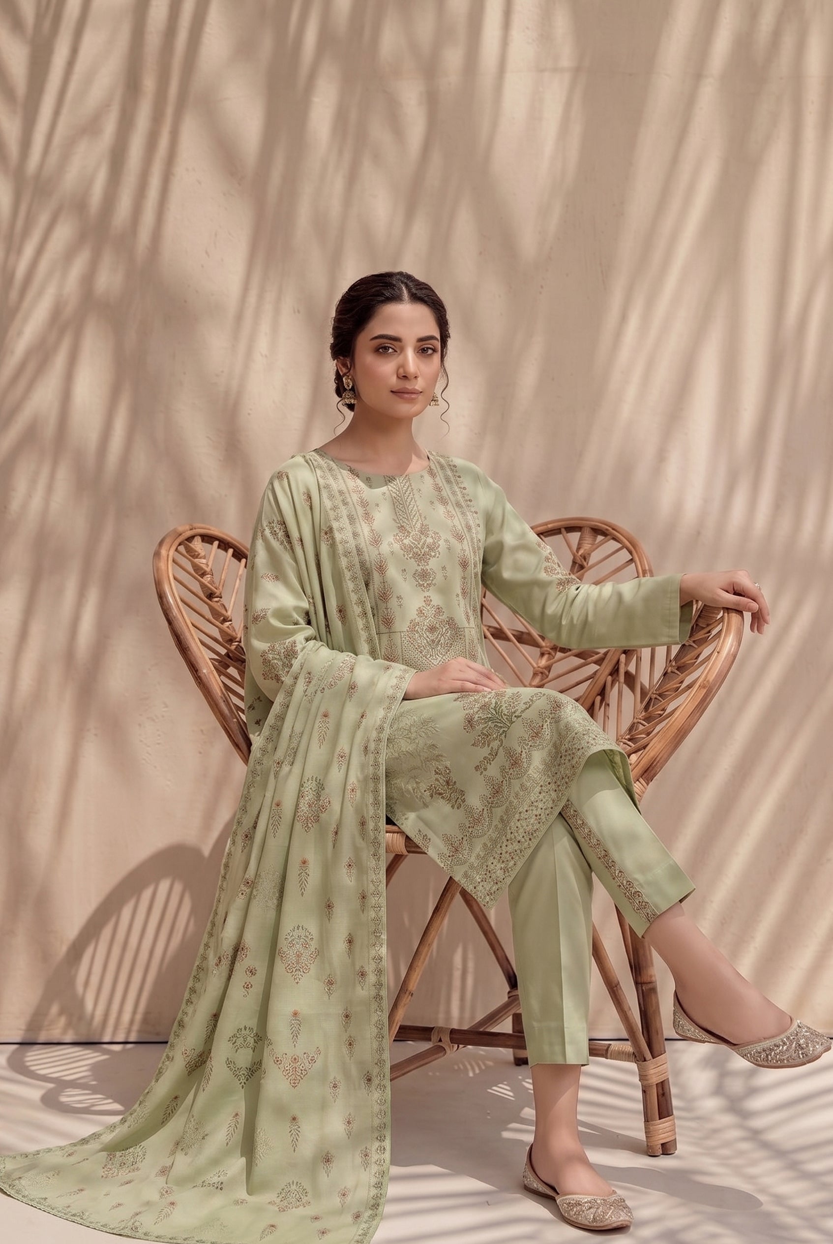 Jasmine by Breeza Fashion - 3PC Unstitched Embroidered Lawn Suit (Pista)