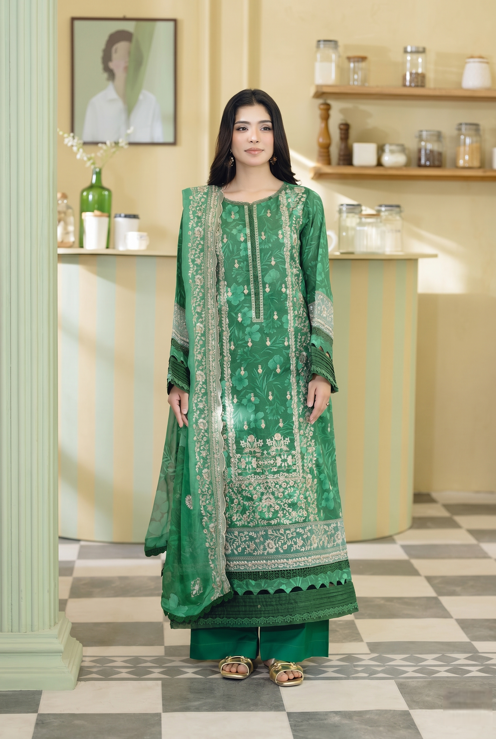 Lala Zar By Johra Unstitch Embroidered-3PC-Lawn-Green