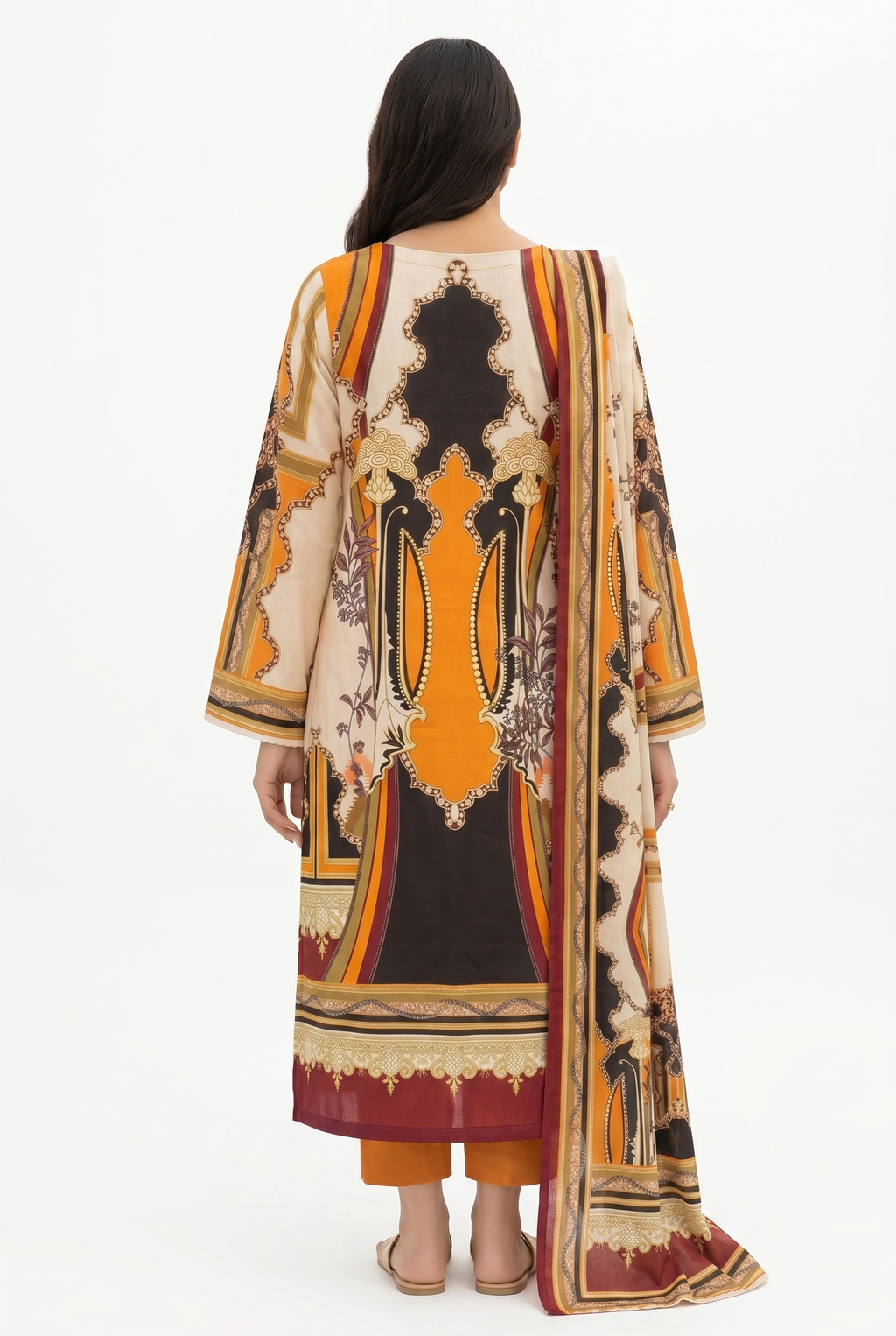 Keyseria By Jaffrani-3PC Unstitch Lawn Chapter-7 (Orange)