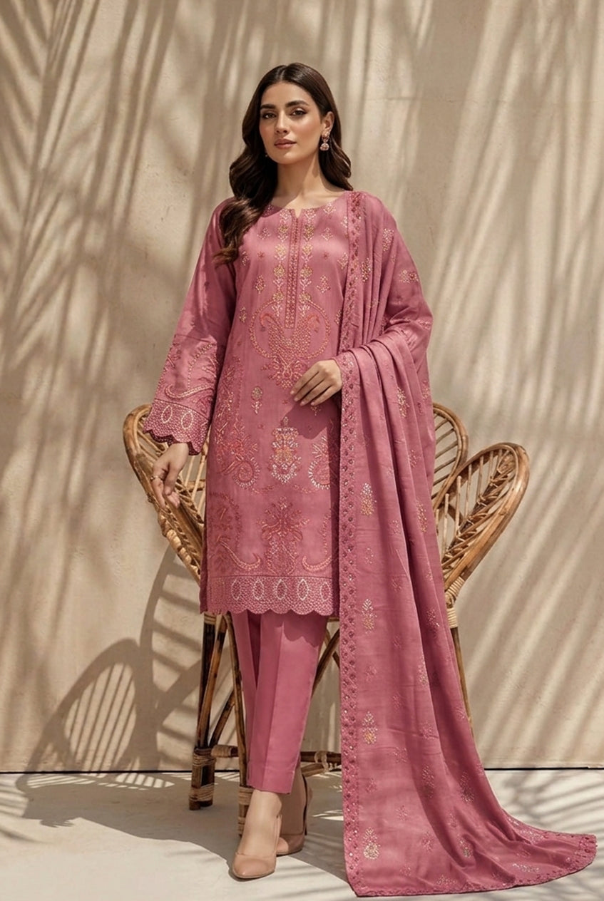 Kiran by Breeza Fashion - 3PC Unstitched Embroidered Lawn Suit (Pink)