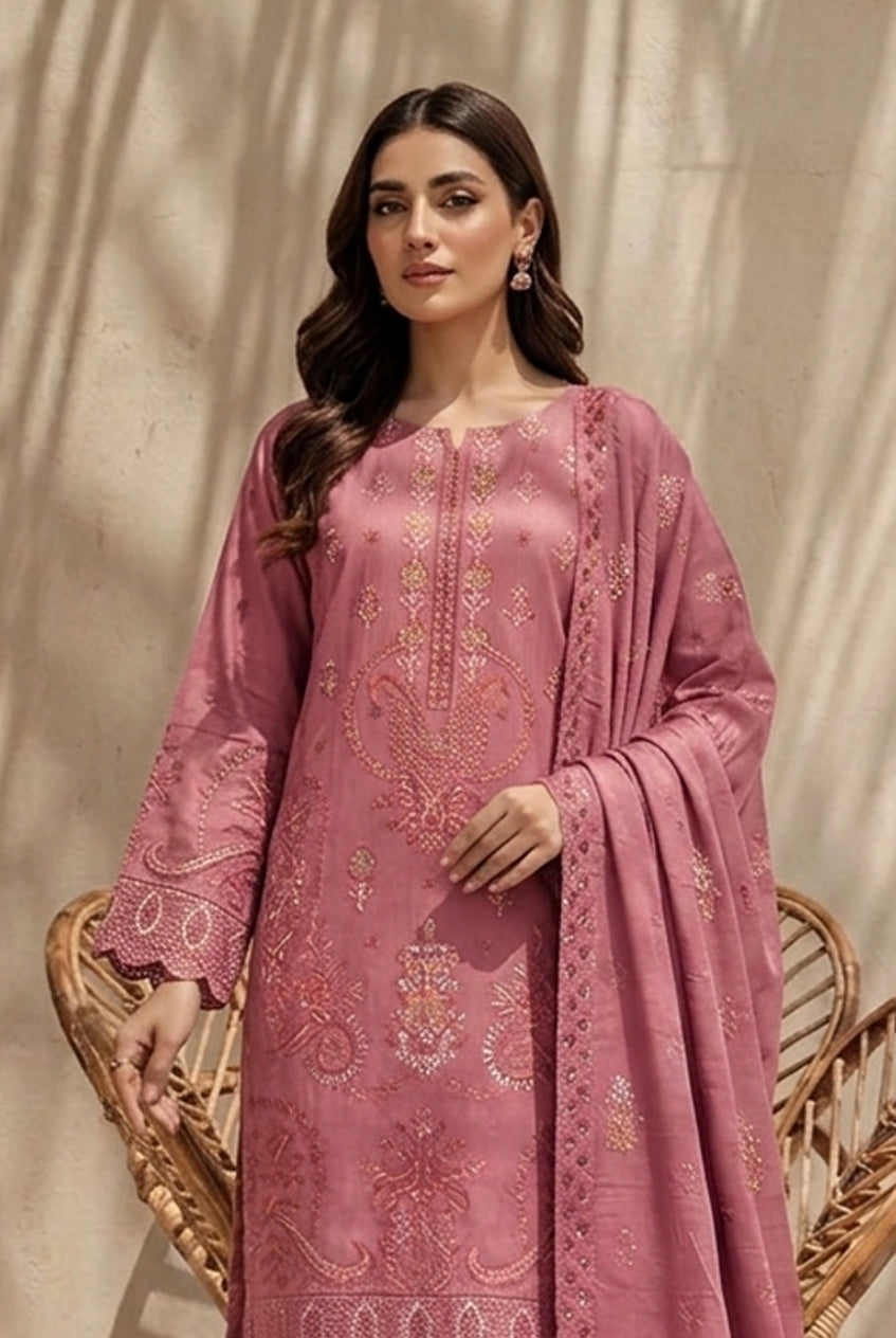 Kiran by Breeza Fashion - 3PC Unstitched Embroidered Lawn Suit (Pink)