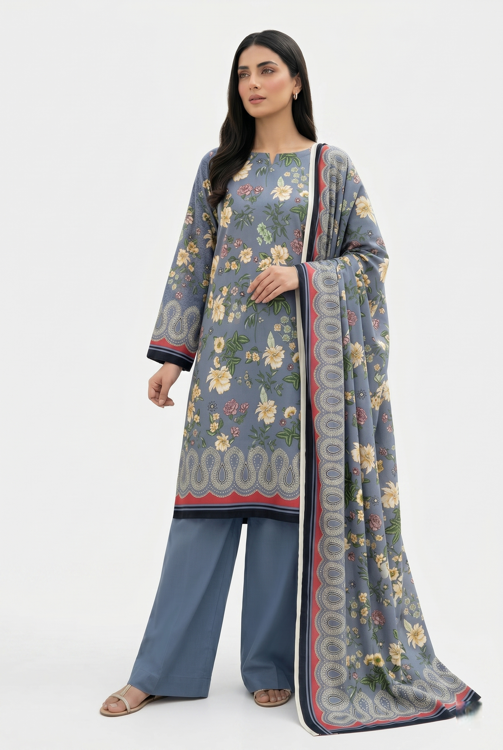 Keyseria By Jaffrani-3PC Unstitch Lawn Chapter-7 (Gray)