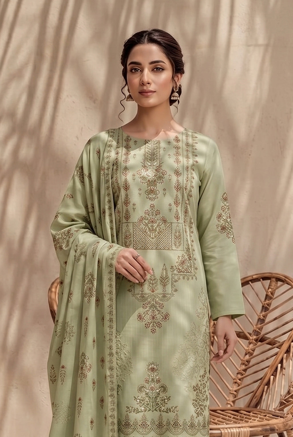 Jasmine by Breeza Fashion - 3PC Unstitched Embroidered Lawn Suit (Pista)