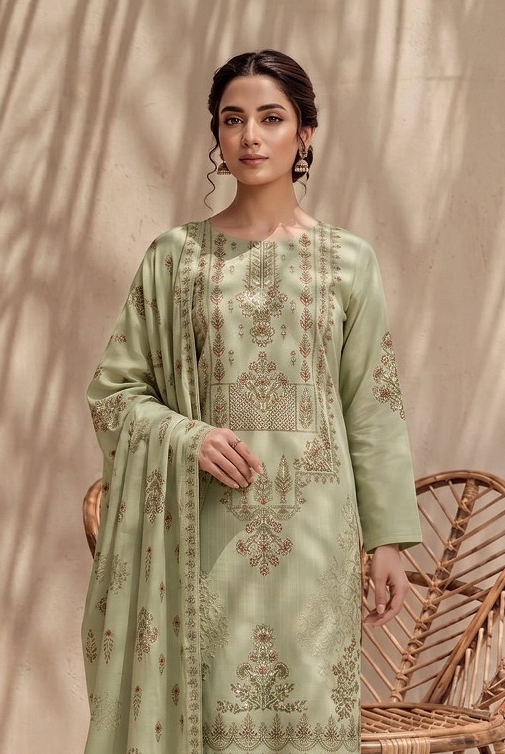 Jasmine by Breeza Fashion - 3PC Unstitched Embroidered Lawn Suit (Pista)