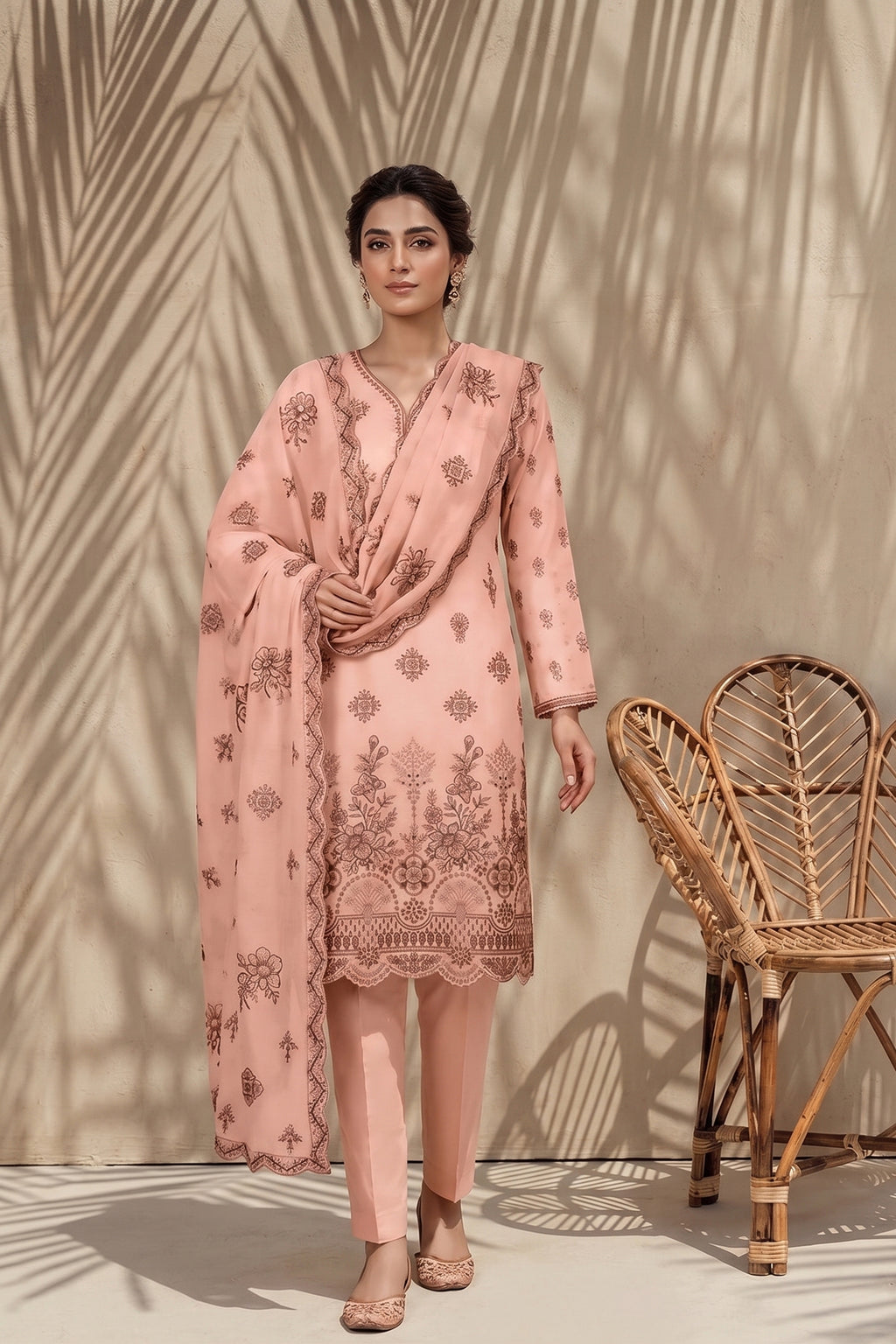 Halima by Breeza Fashion - 3PC Unstitched Embroidered Lawn Suit (Light Pink)