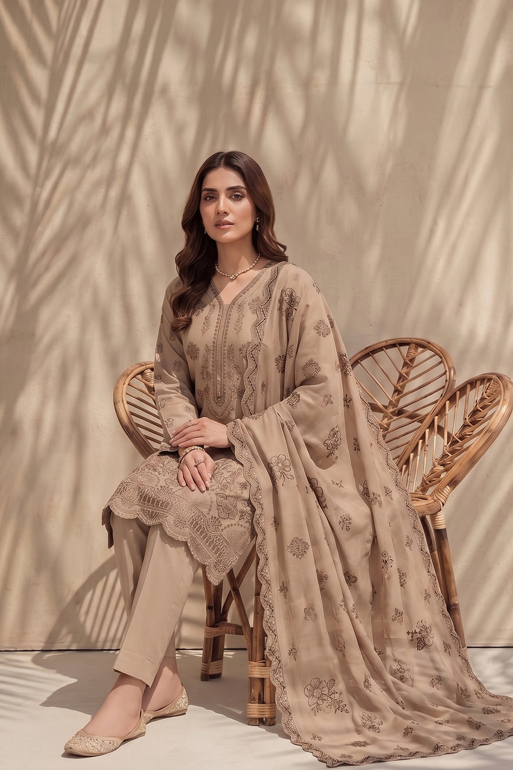 Halima by Breeza Fashion - 3PC Unstitched Embroidered Lawn Suit (Light Brown)