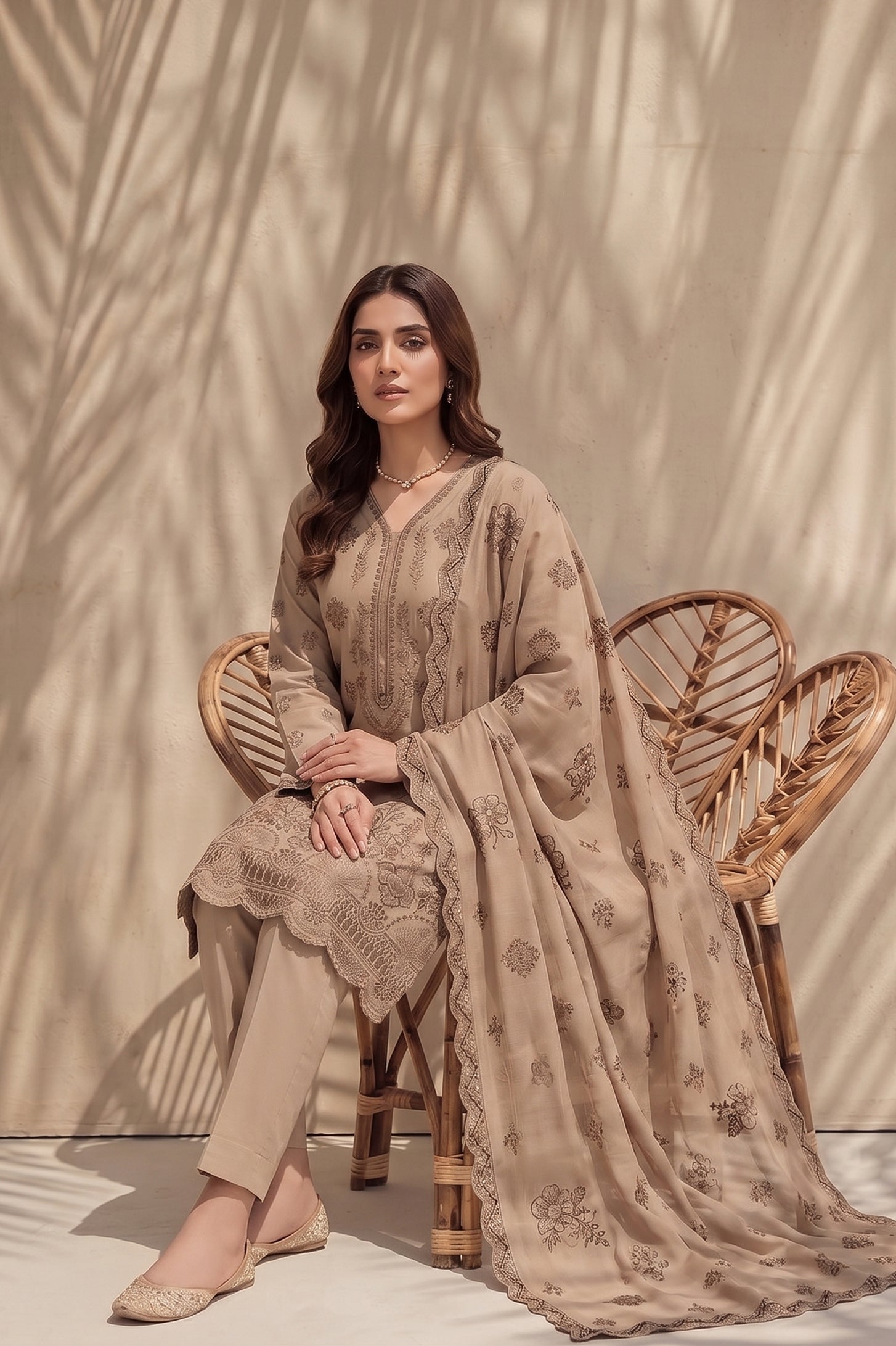 Halima by Breeza Fashion - 3PC Unstitched Embroidered Lawn Suit (Light Brown)