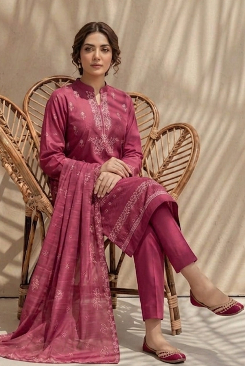 Kinza by Breeza Fashion - 3PC Unstitched Embroidered Lawn Suit (Pink)