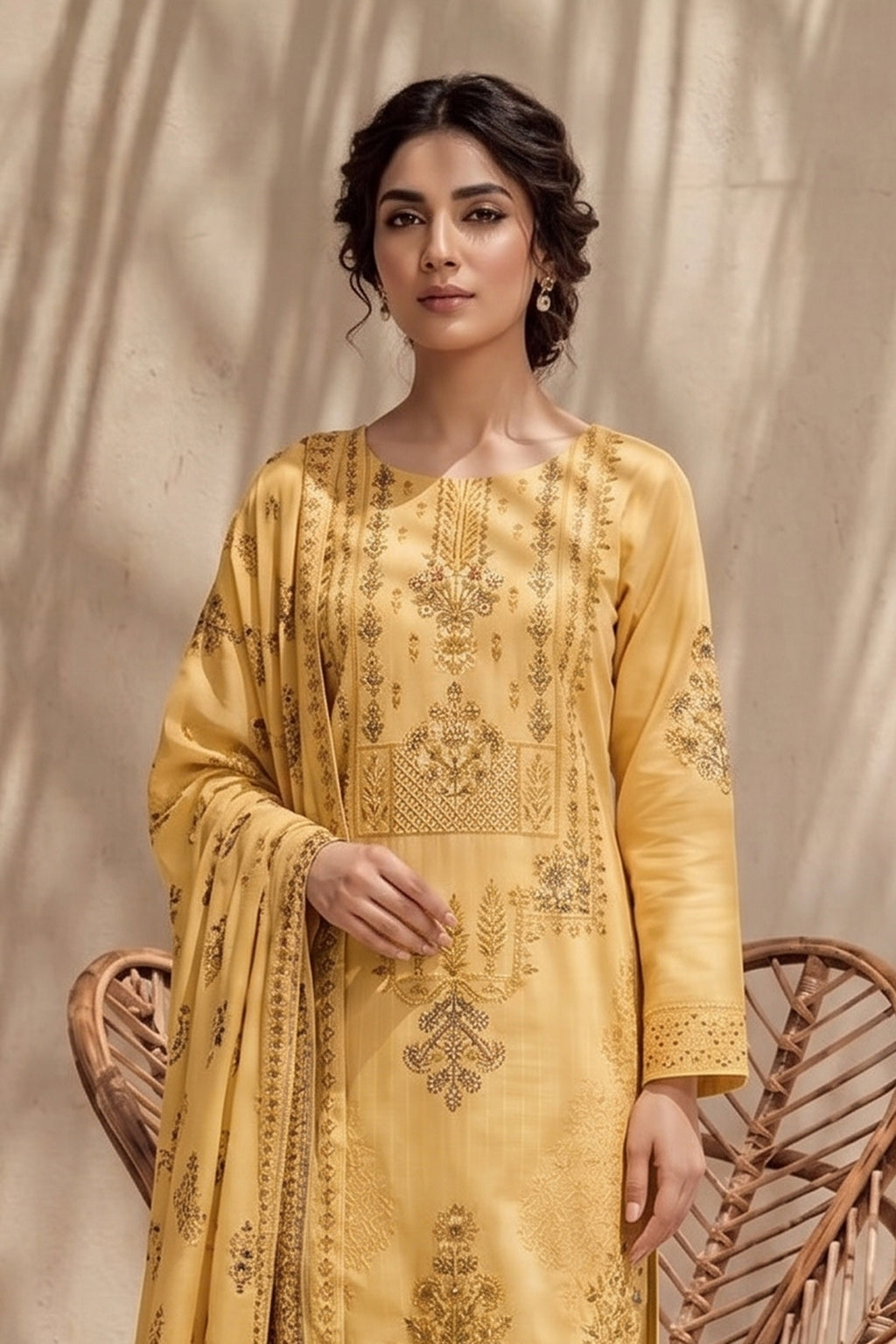 Jasmine by Breeza Fashion - 3PC Unstitched Embroidered Lawn Suit (Yellow)
