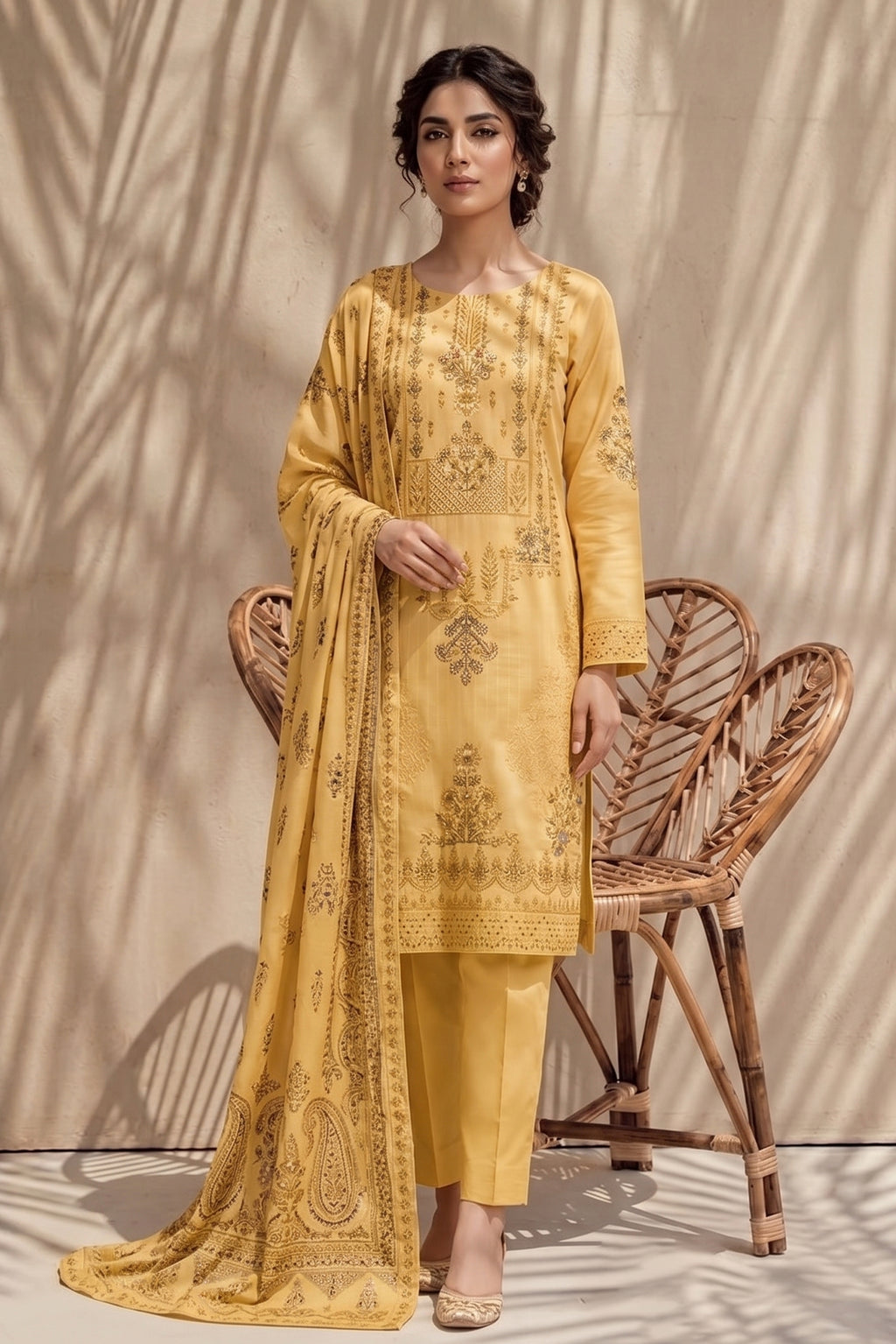 Jasmine by Breeza Fashion - 3PC Unstitched Embroidered Lawn Suit (Yellow)