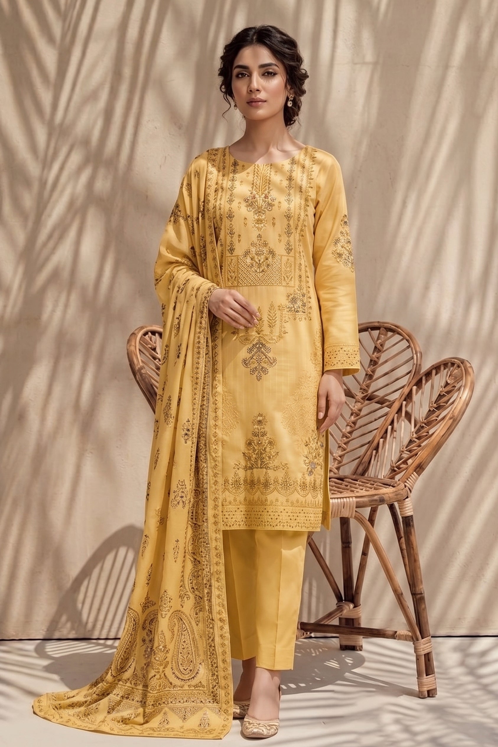Jasmine by Breeza Fashion - 3PC Unstitched Embroidered Lawn Suit (Yellow)