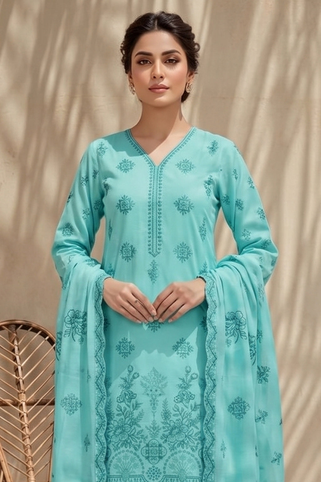 Halima by Breeza Fashion - 3PC Unstitched Embroidered Lawn Suit (Sky Green)