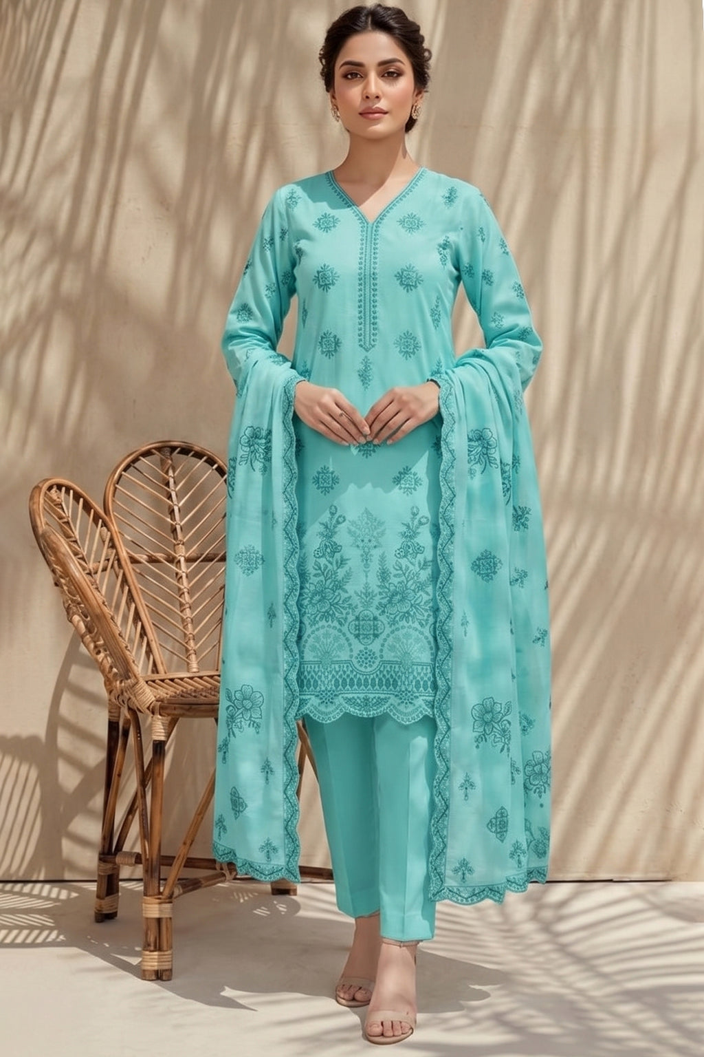 Halima by Breeza Fashion - 3PC Unstitched Embroidered Lawn Suit (Sky Green)