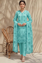 Halima by Breeza Fashion - 3PC Unstitched Embroidered Lawn Suit (Sky Green)
