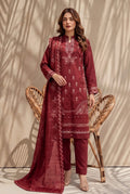 Kinza by Breeza Fashion - 3PC Unstitched Embroidered Lawn Suit (Maroon)
