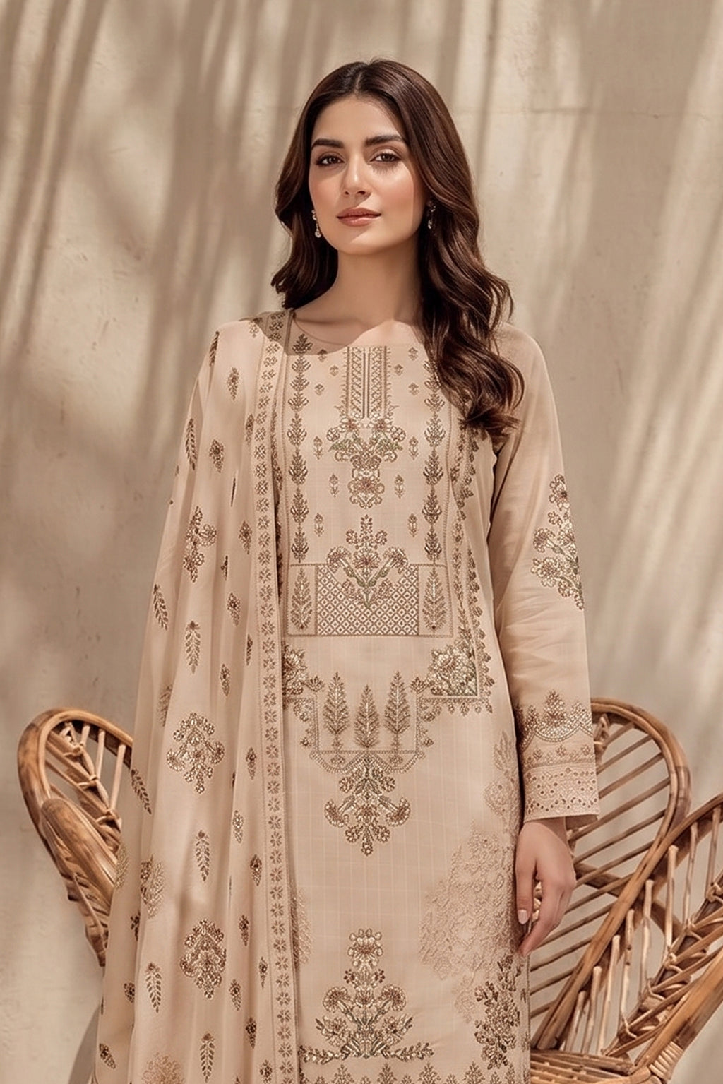 Jasmine by Breeza Fashion - 3PC Unstitched Embroidered Lawn Suit (Luxor Gold)