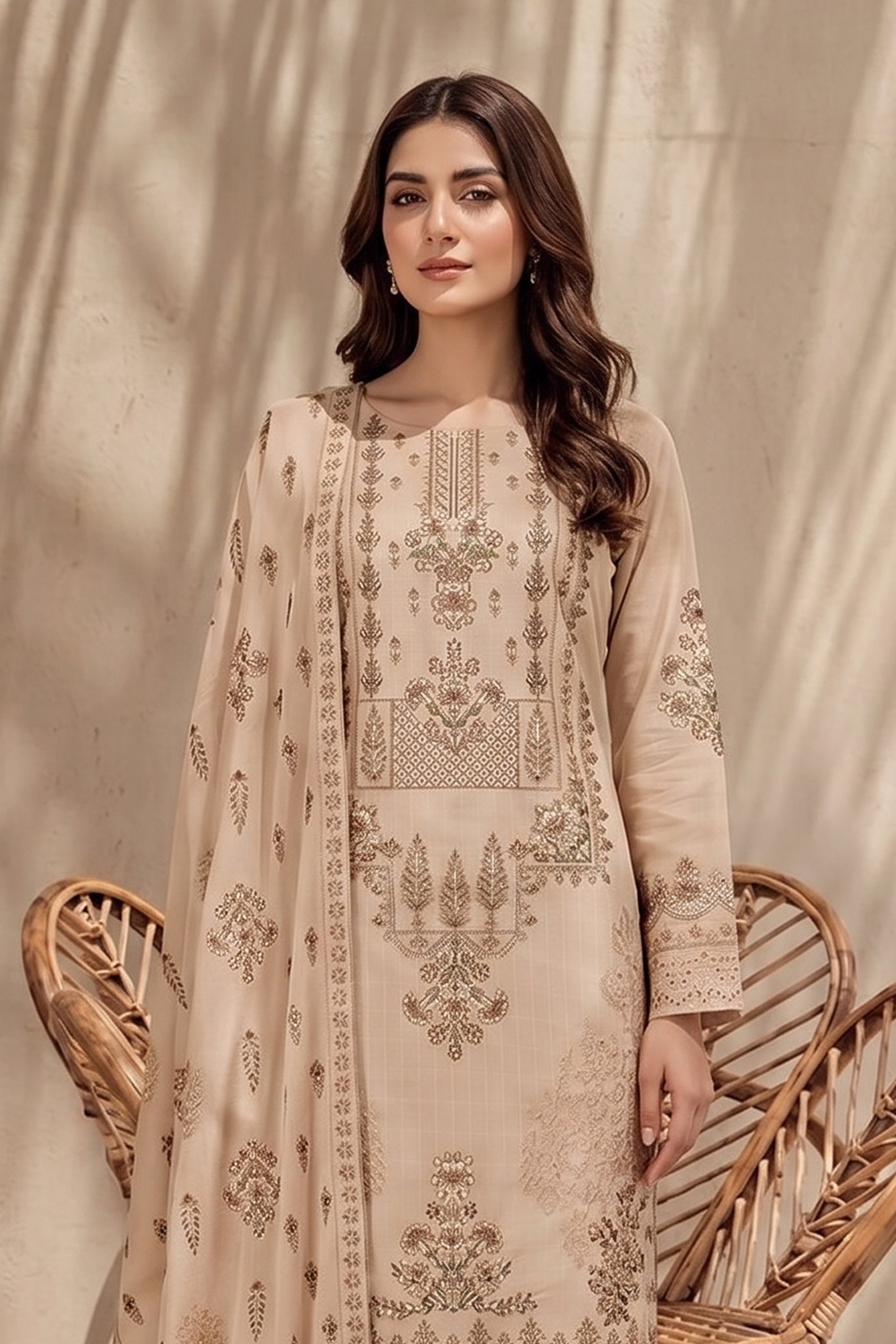 Jasmine by Breeza Fashion - 3PC Unstitched Embroidered Lawn Suit (Luxor Gold)