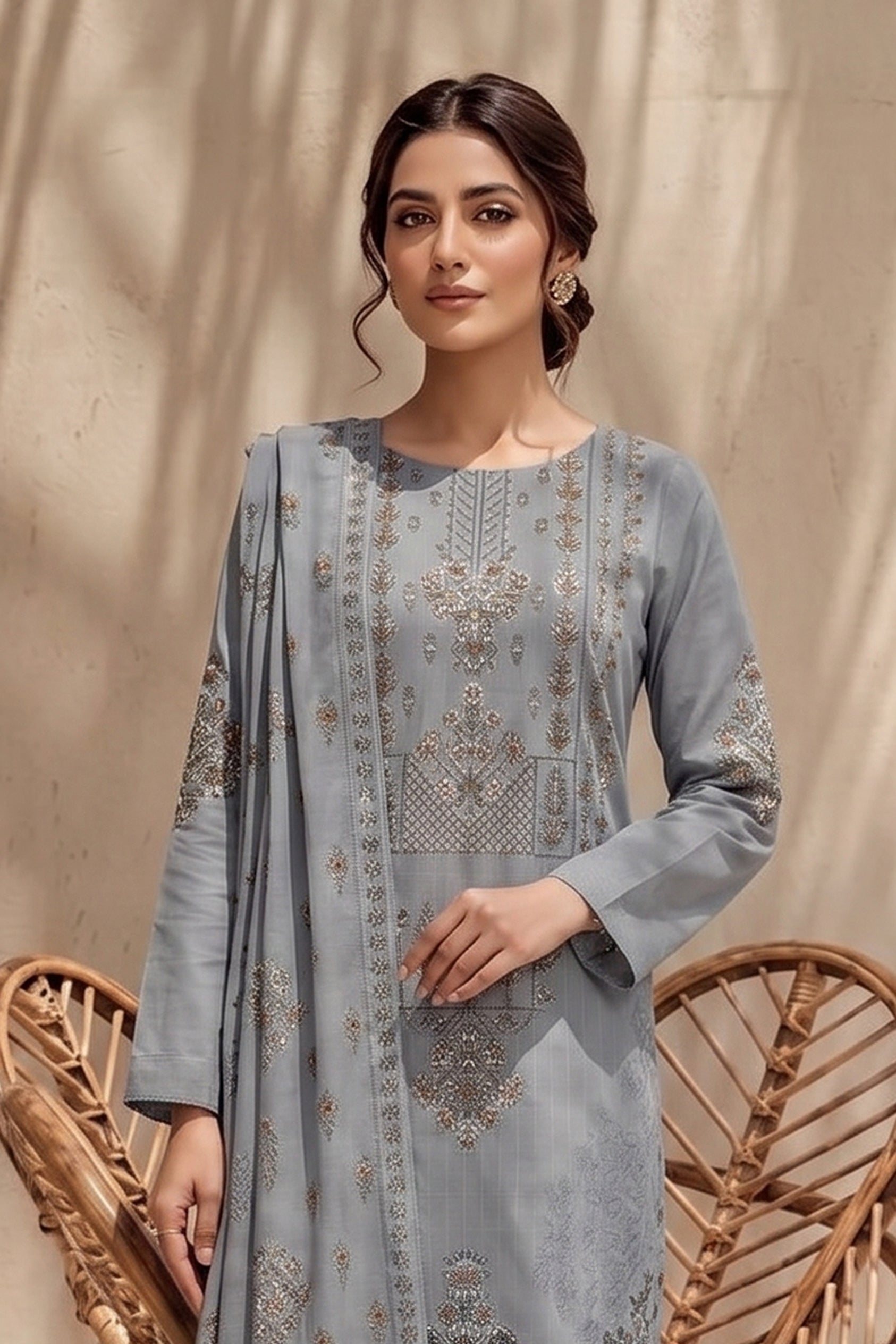 Jasmine by Breeza Fashion - 3PC Unstitched Embroidered Lawn Suit (Gray)