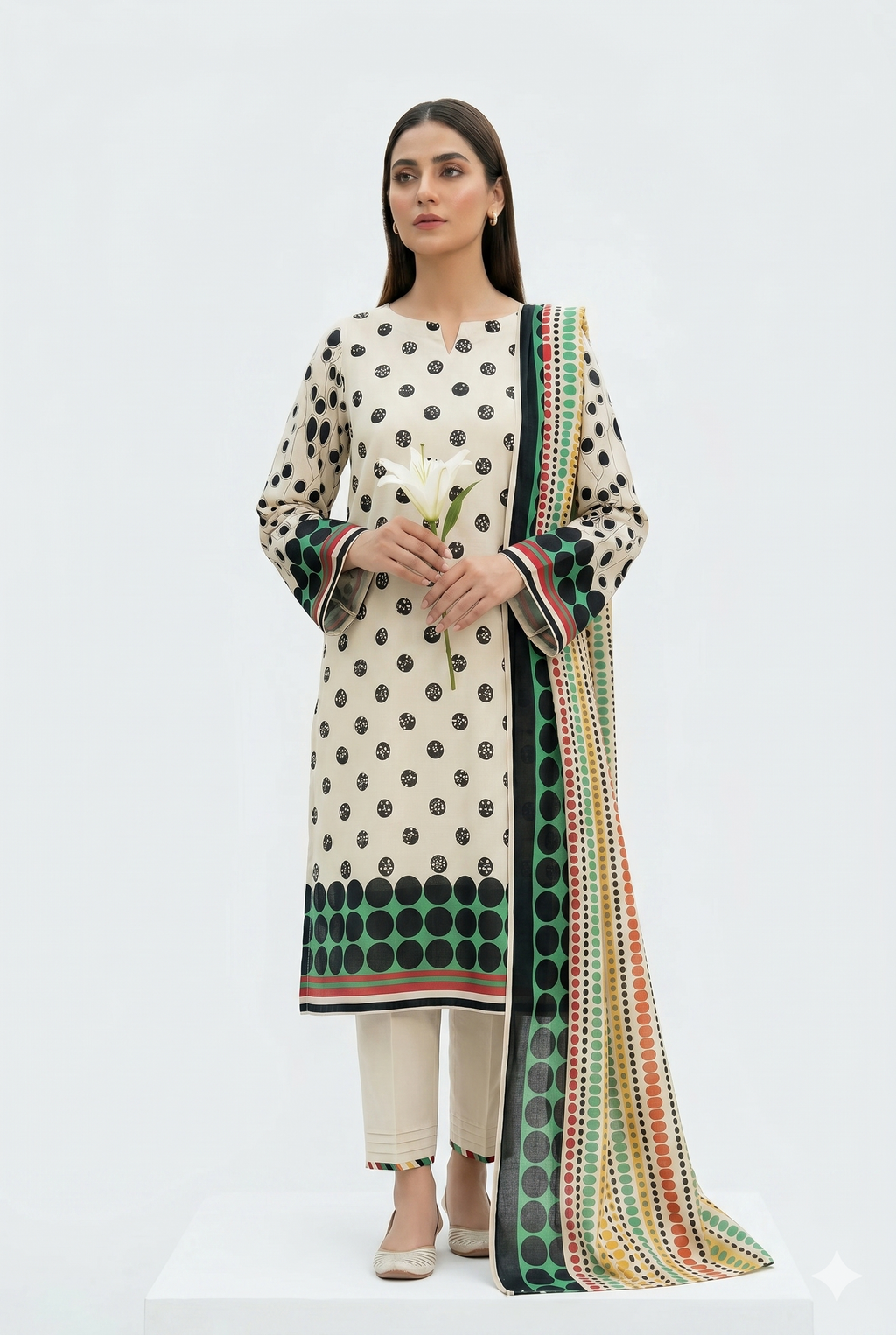 Keyseria By Jaffrani-3PC Unstitch Lawn Chapter-7 (Off White)