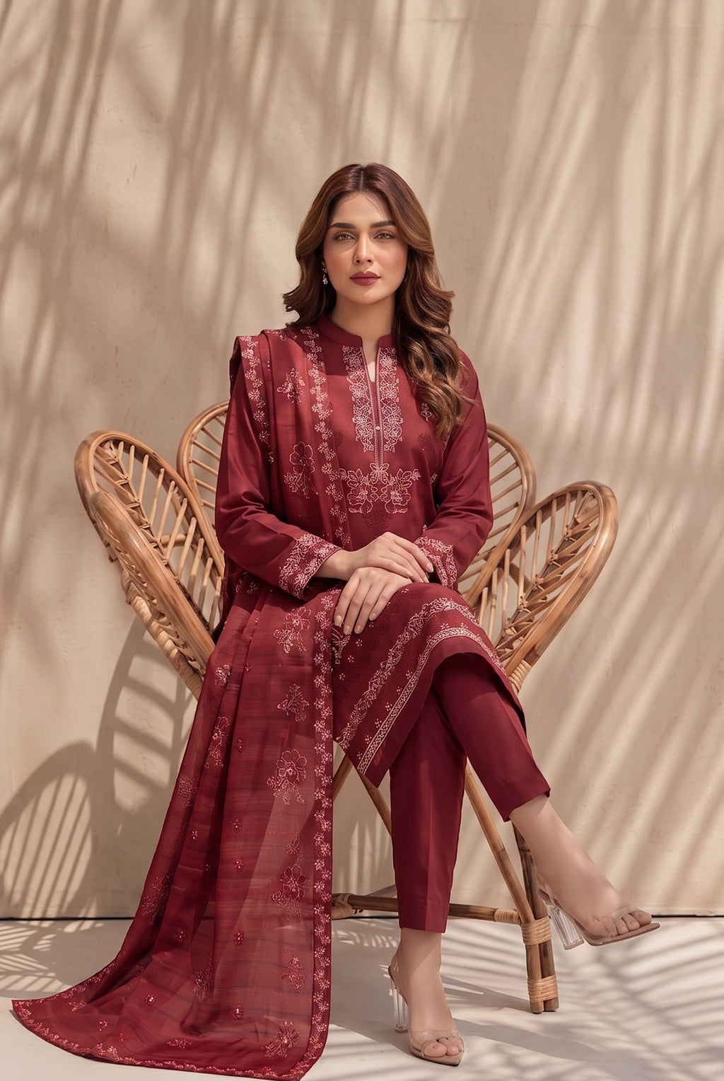 Kinza by Breeza Fashion - 3PC Unstitched Embroidered Lawn Suit (Maroon)