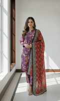 Nishat Doriya Lawn – 3 Piece Stitched (Purple Rust)