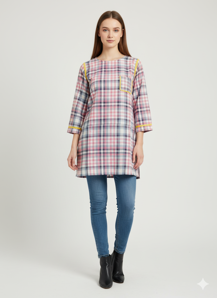 Alkaram Checkered - Stich Kurti / Shirt