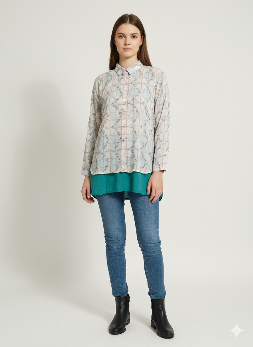 Alkaram Checkered- Stich Kurti / Shirt