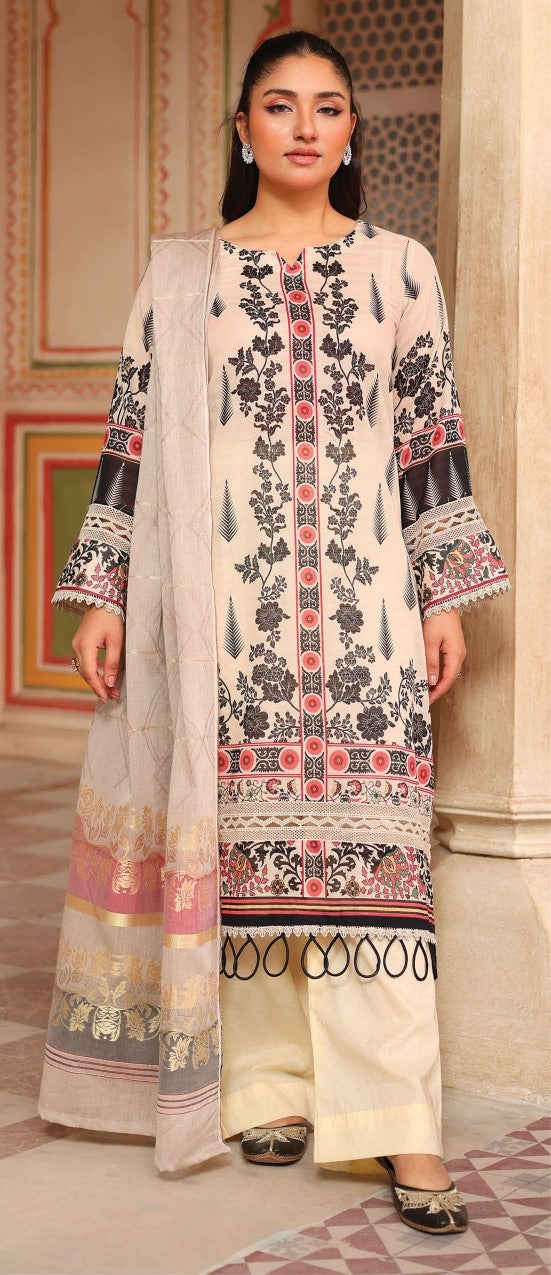 Johra Hoorain – JH-645 | Printed Bana Dora Lawn Suit with Jacquard Lawn Dupatta