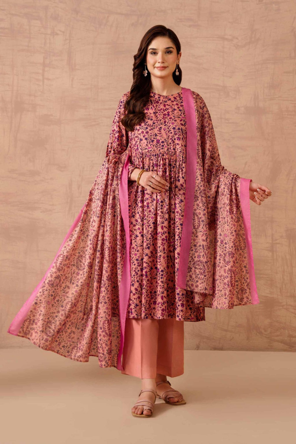 Nishat Unstitch 3PC Printed Lawn (dusty rose)