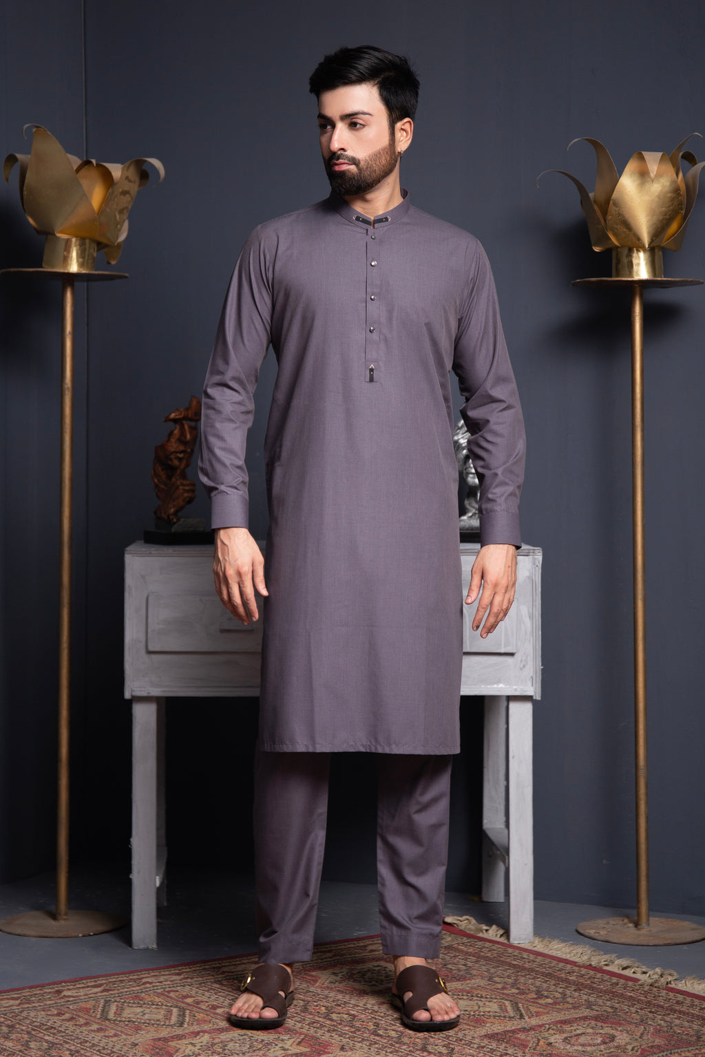 Gul Ahmed Men’s Unstitched Wash & Wear Unstitched Suit (Purple)