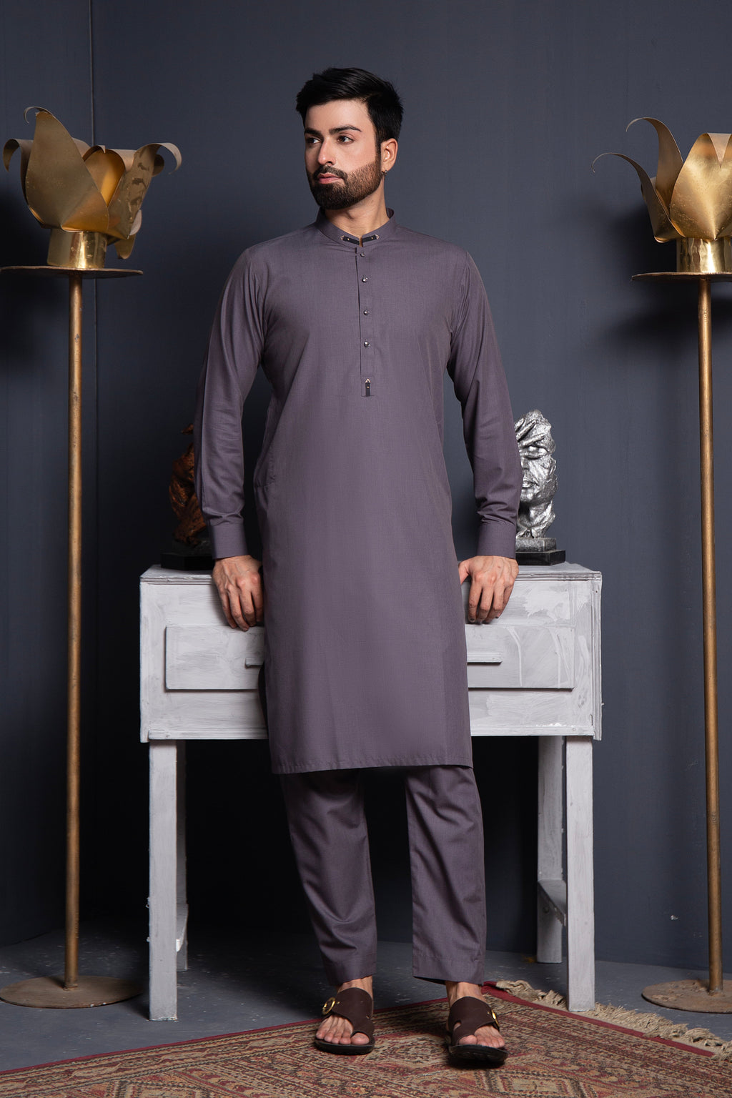 Gul Ahmed Men’s Unstitched Wash & Wear Unstitched Suit (Purple)