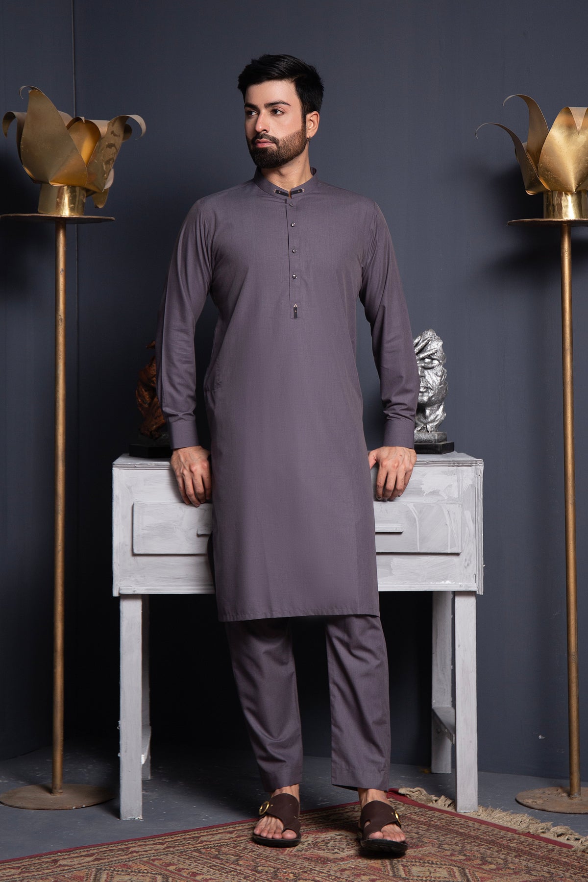 Gul Ahmed Men’s Unstitched Wash & Wear Unstitched Suit (Purple)