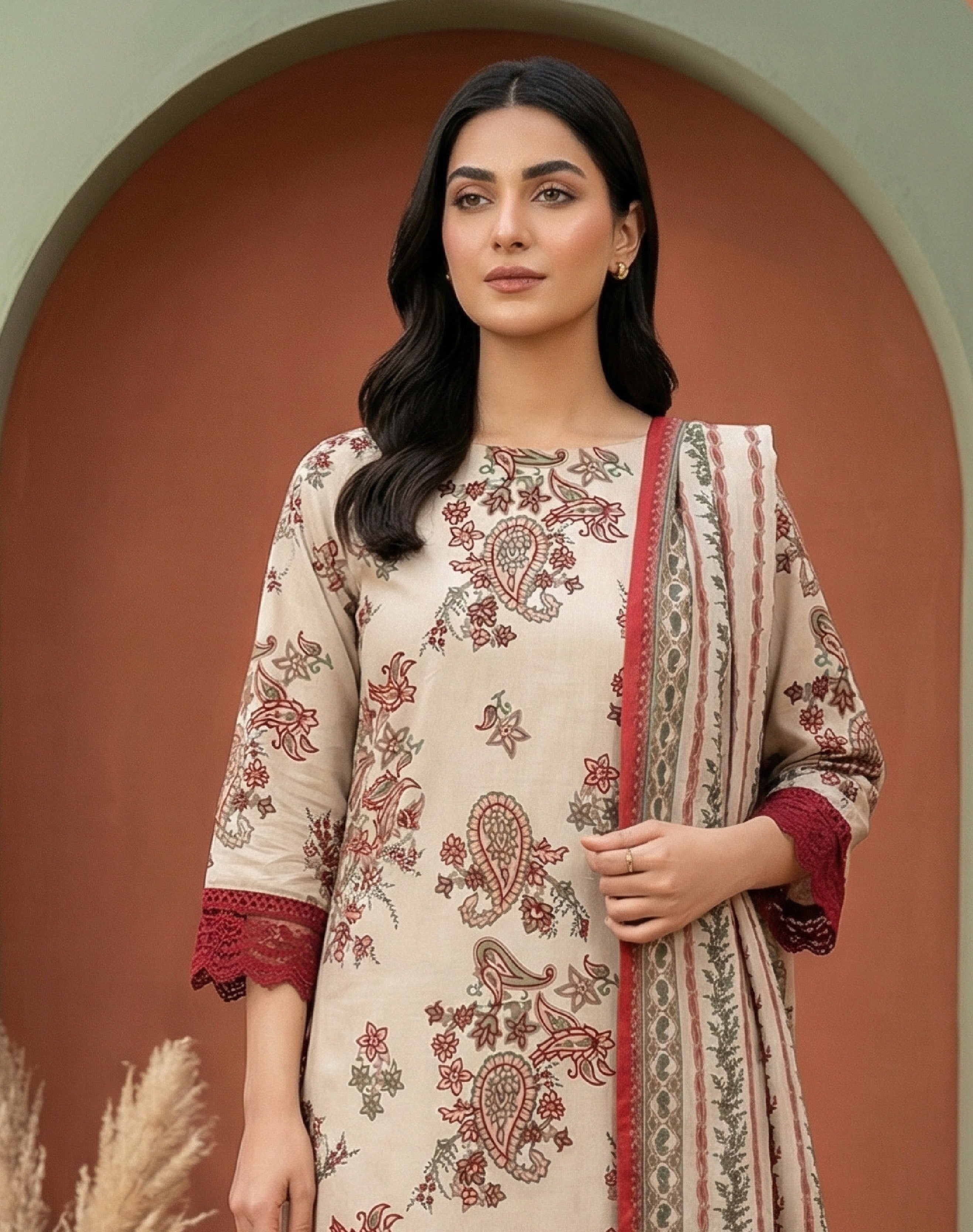 Keyseria By Jaffrani-3PC Unstitch Lawn (Light Gray)