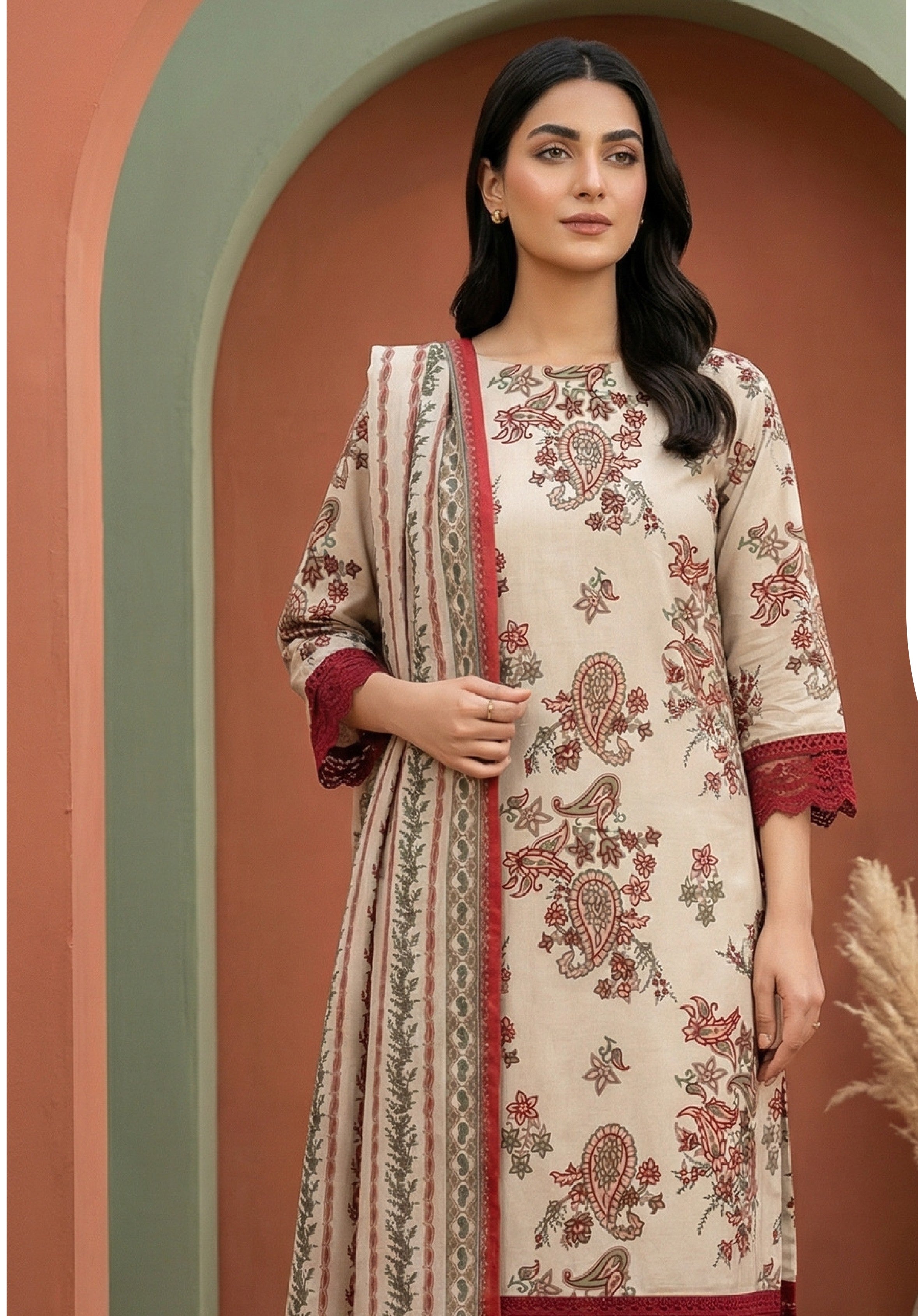 Keyseria By Jaffrani-3PC Unstitch Lawn (Light Gray)