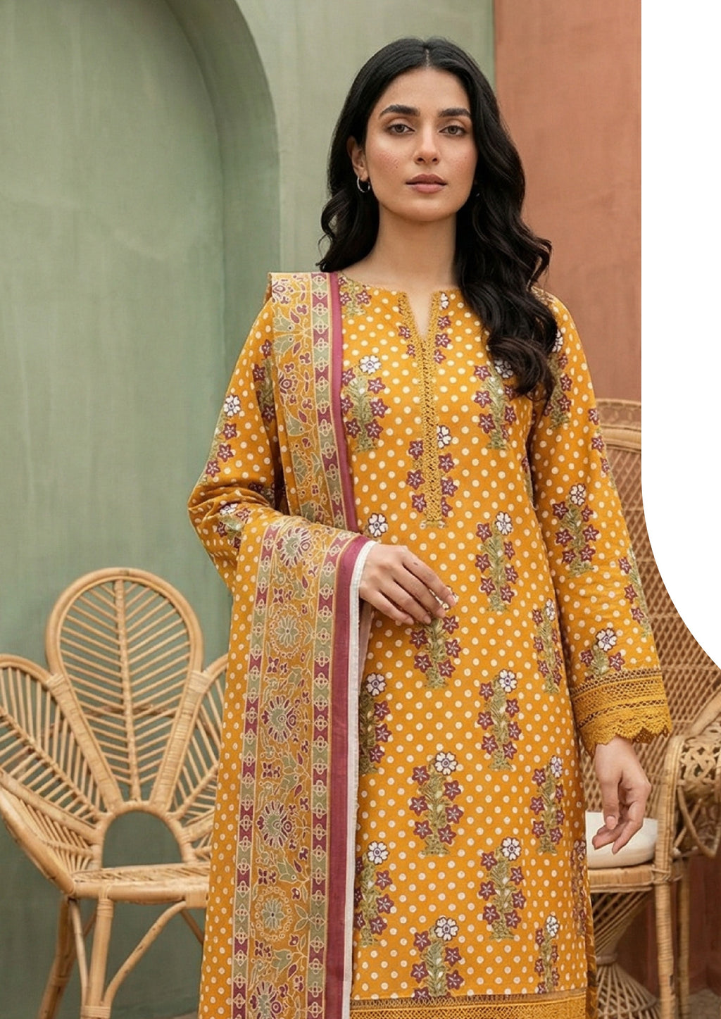 Keyseria By Jaffrani-3PC Unstitch Lawn (Orange)