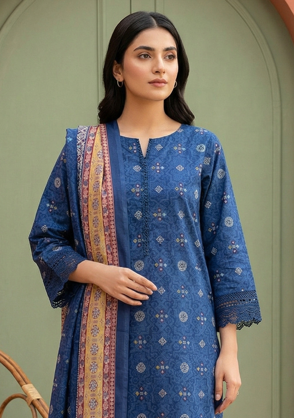 Keyseria By Jaffrani-3PC Unstitch Lawn (Blue)