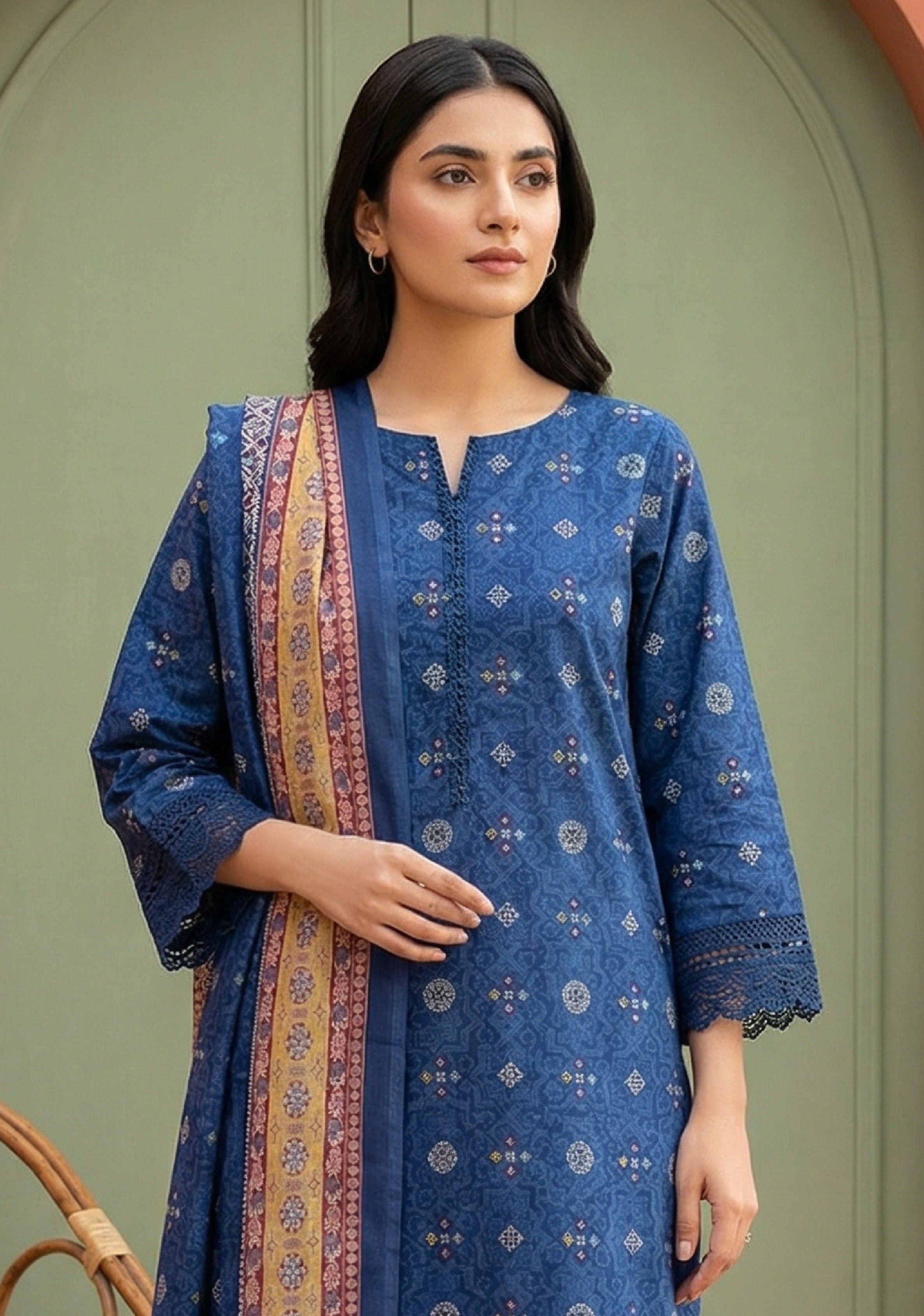 Keyseria By Jaffrani-3PC Unstitch Lawn (Blue)