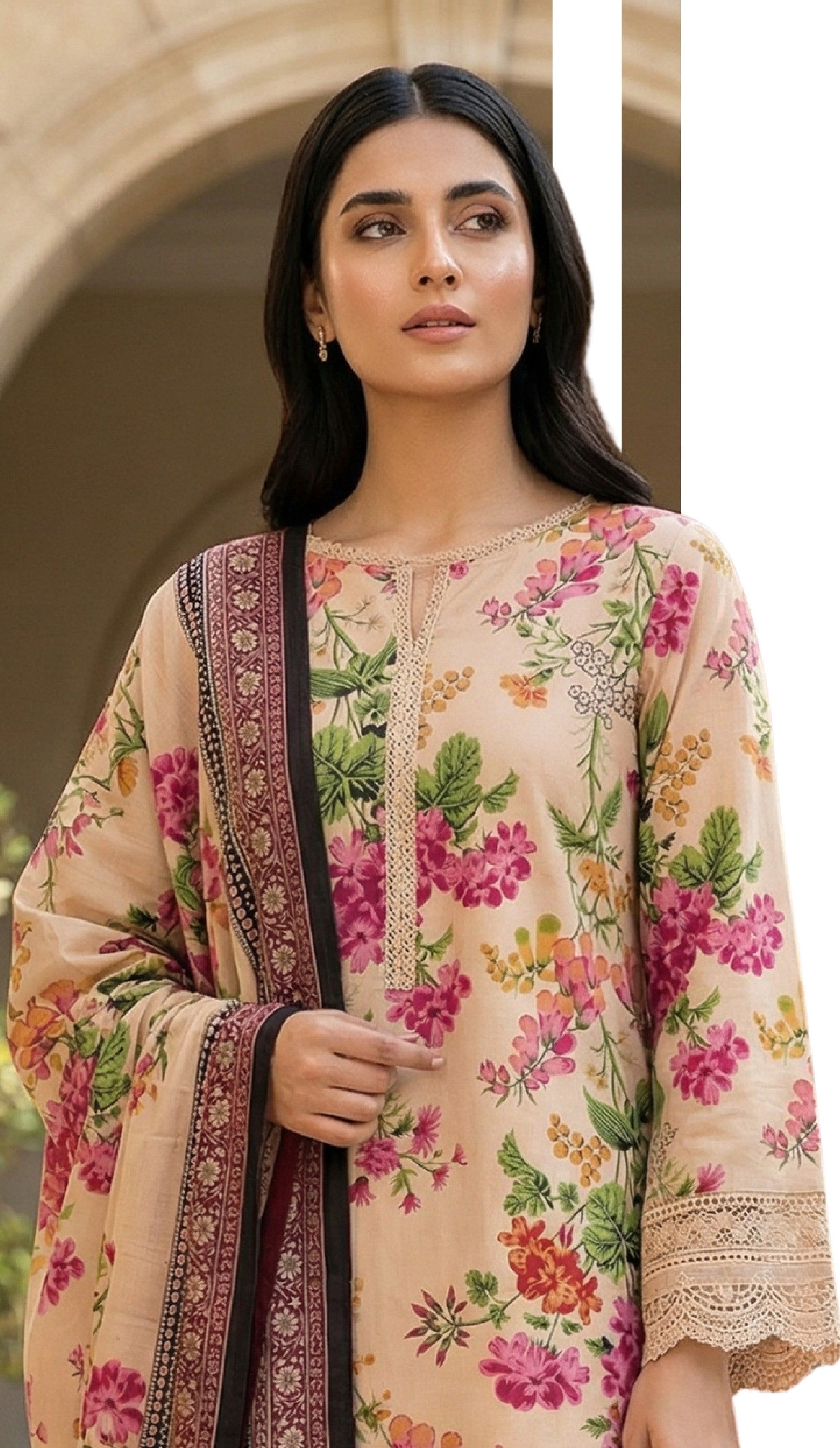 Keyseria By Jaffrani-3PC Unstitch Lawn (light beige)