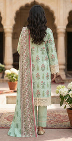 Keyseria By Jaffrani-3PC Unstitch Lawn (Mint Green)