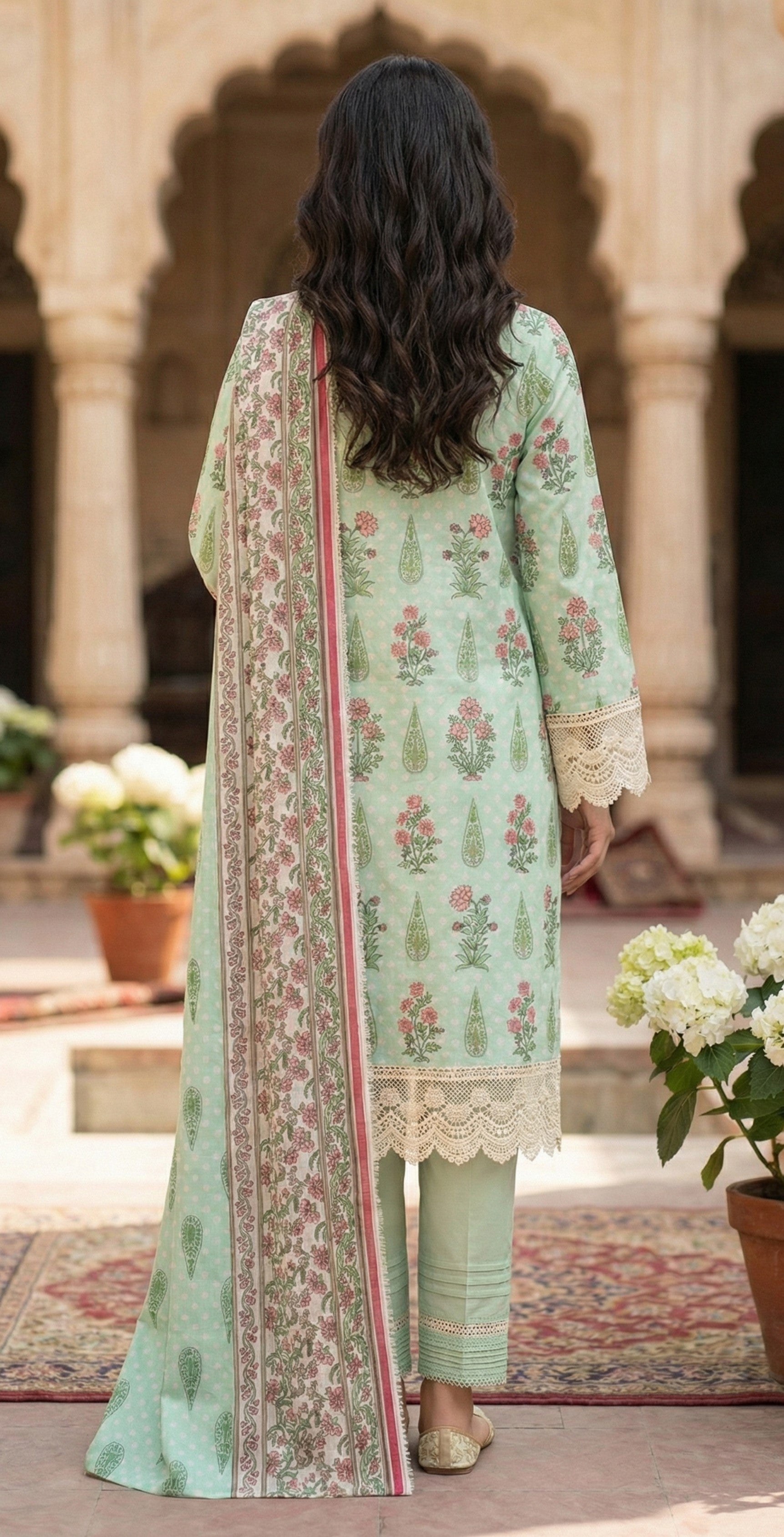Keyseria By Jaffrani-3PC Unstitch Lawn (Mint Green)