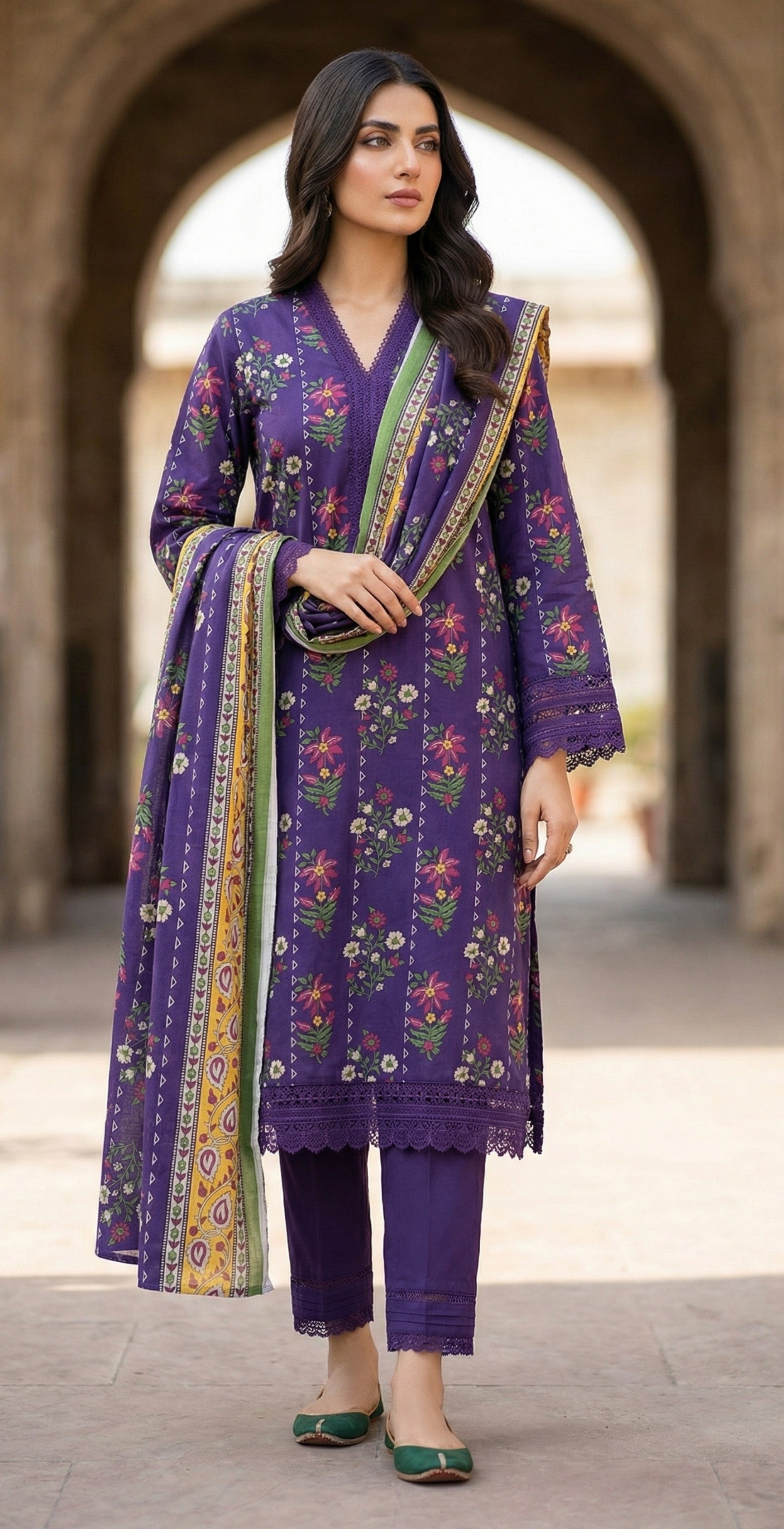 Keyseria By Jaffrani-3PC Unstitch Lawn (Thunder Purple)